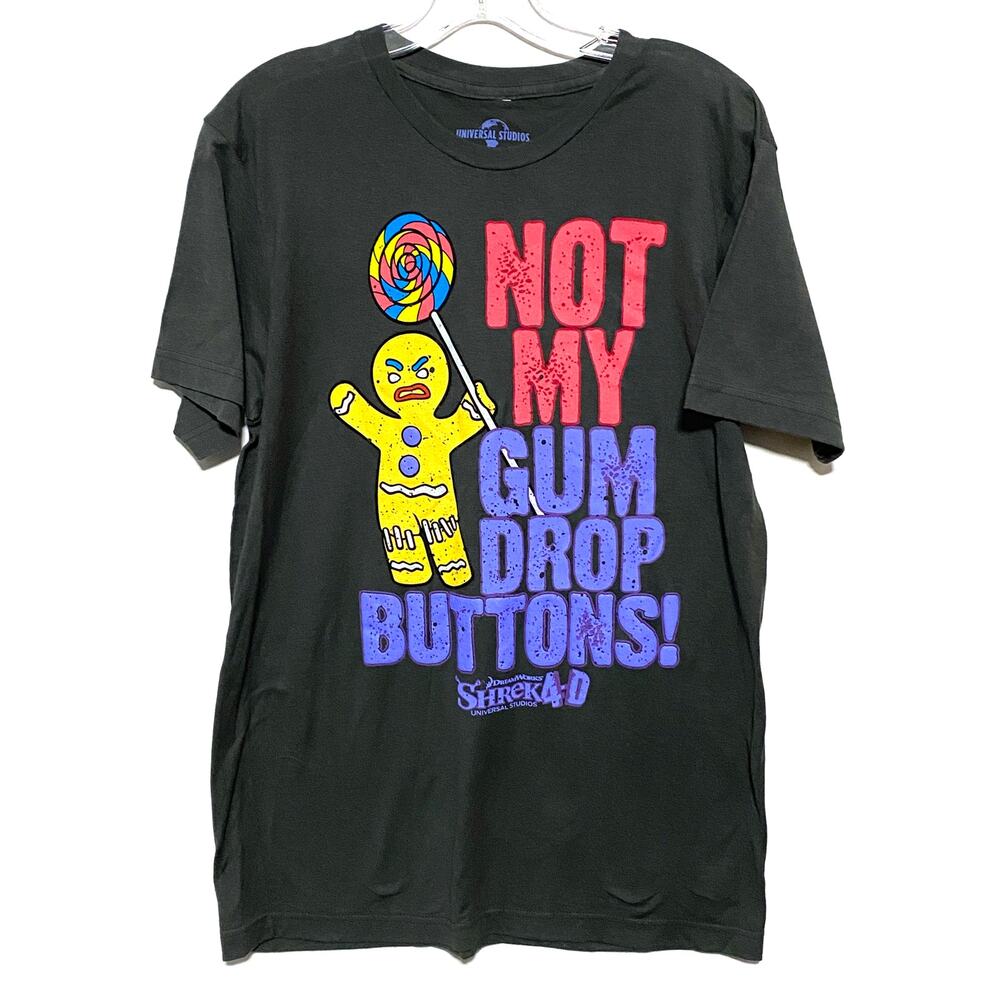 Gingerbread Shrek 4D Universal Studios Not My Gum Drop Buttons Shirt Mens M NWT